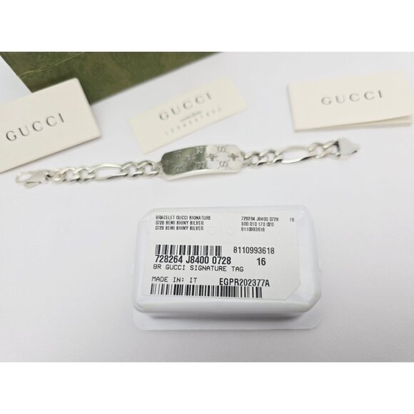 Gucci Sterling Silver 925 Signature Bee Motif and GG Link ID Bracelet Size 6.75" - Picture 5 of 16